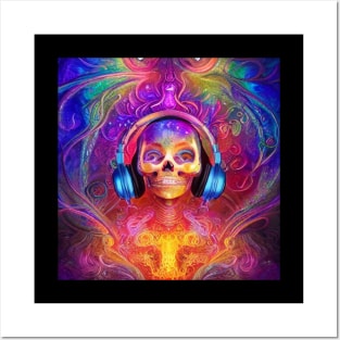 Skeleton Skull Listening To Music Posters and Art